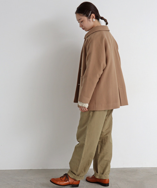 chambre de charme（シャンブルドゥシャーム）の「△cdc　super100 ショートコート（ステンカラーコート・レディース・ダークグリーン/サックスブルー/ブラック/ベージュ・FREE）」の11枚目の写真