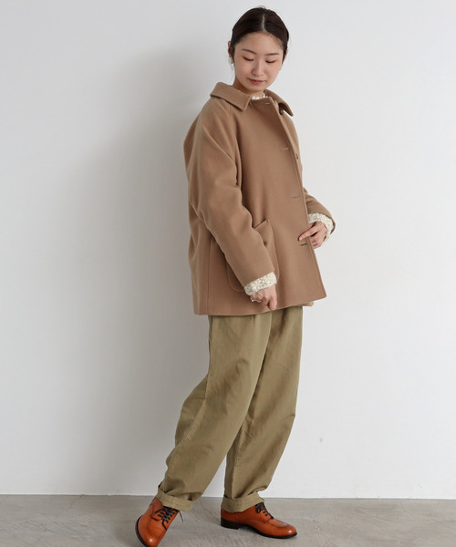 chambre de charme（シャンブルドゥシャーム）の「△cdc　super100 ショートコート（ステンカラーコート・レディース・ダークグリーン/サックスブルー/ブラック/ベージュ・FREE）」の14枚目の写真