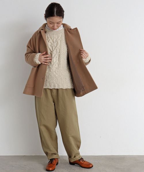 chambre de charme（シャンブルドゥシャーム）の「△cdc　super100 ショートコート（ステンカラーコート・レディース・ダークグリーン/サックスブルー/ブラック/ベージュ・FREE）」の15枚目の写真