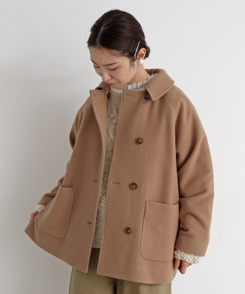 chambre de charme（シャンブルドゥシャーム）の「△cdc　super100 ショートコート（ステンカラーコート・レディース・ダークグリーン/サックスブルー/ブラック/ベージュ・FREE）」の7枚目の写真