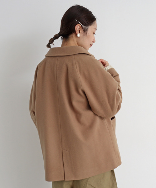 chambre de charme（シャンブルドゥシャーム）の「△cdc　super100 ショートコート（ステンカラーコート・レディース・ダークグリーン/サックスブルー/ブラック/ベージュ・FREE）」の9枚目の写真