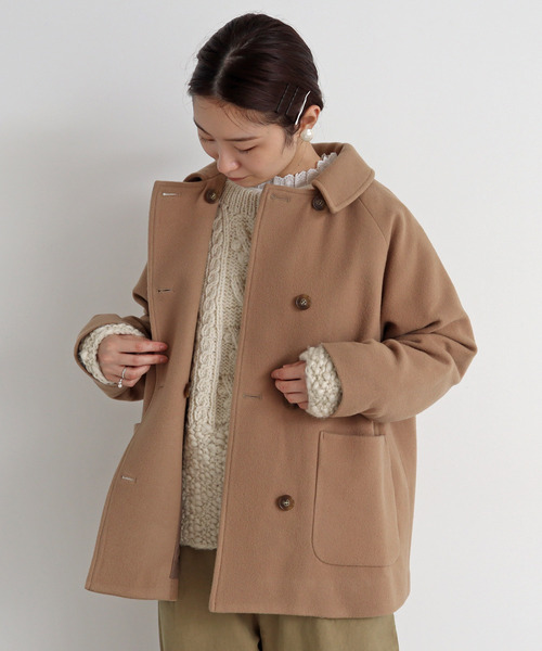 chambre de charme（シャンブルドゥシャーム）の「△cdc　super100 ショートコート（ステンカラーコート・レディース・ダークグリーン/サックスブルー/ブラック/ベージュ・FREE）」の12枚目の写真