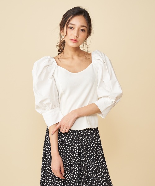 ROYAL PARTY（ロイヤルパーティー）の「ボリュームスリーブビスチェトップス（Tシャツ/カットソー・レディース・ブラック/オフホワイト/オレンジ・FREE）」の13枚目の写真