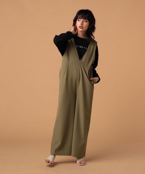 FEELING MADE（フィーリングメイド）の「FEELING MADE ストレッチ&UVカット Vネック サロペット（サロペット/オーバーオール・レディース・ブラック/オリーブ/ワイン・SMALL/MEDIUM/LARGE）」の9枚目の写真