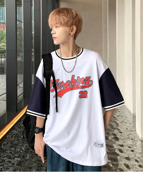 neos（ネオス）の「【neos -addictive design-】ルーズシルエット フットボール ロゴ リンガー Tシャツ（Tシャツ/カットソー・メンズ・ホワイト/ブラック/ブルー・MEDIUM/LARGE）」の2枚目の写真