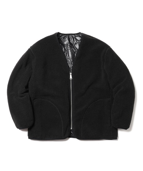 MR.OLIVE（ミスターオリーブ）の「ボア x リップストップ キルティング / リバーシブル ライニング アーミー ノーカラージャケット（ミリタリージャケット・メンズ・カーキ/ブラック・SMALL/MEDIUM/LARGE）」の7枚目の写真