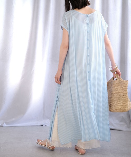 ANDJ(アンドジェイ)の「2WAY先染めストライプフレアワンピース(シャツワンピース・レディース・ライトブルー/ピンク/グリーン・M)」の7枚目の写真