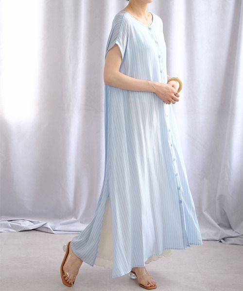 ANDJ(アンドジェイ)の「2WAY先染めストライプフレアワンピース(シャツワンピース・レディース・ライトブルー/ピンク/グリーン・M)」の10枚目の写真