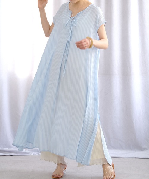 ANDJ(アンドジェイ)の「2WAY先染めストライプフレアワンピース(シャツワンピース・レディース・ライトブルー/ピンク/グリーン・M)」の11枚目の写真