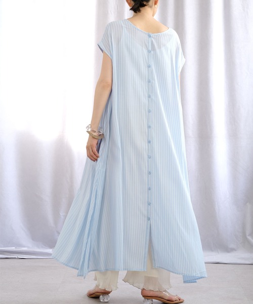 ANDJ(アンドジェイ)の「2WAY先染めストライプフレアワンピース(シャツワンピース・レディース・ライトブルー/ピンク/グリーン・M)」の12枚目の写真