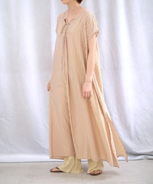 ANDJ(アンドジェイ)の「2WAY先染めストライプフレアワンピース(シャツワンピース・レディース・ライトブルー/ピンク/グリーン・M)」の13枚目の写真