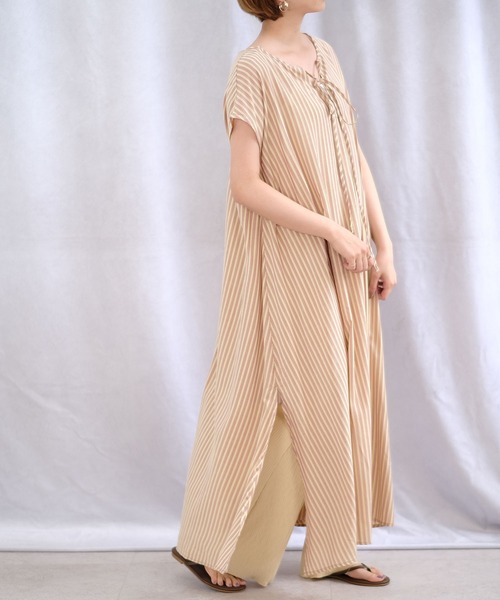 ANDJ(アンドジェイ)の「2WAY先染めストライプフレアワンピース(シャツワンピース・レディース・ライトブルー/ピンク/グリーン・M)」の14枚目の写真