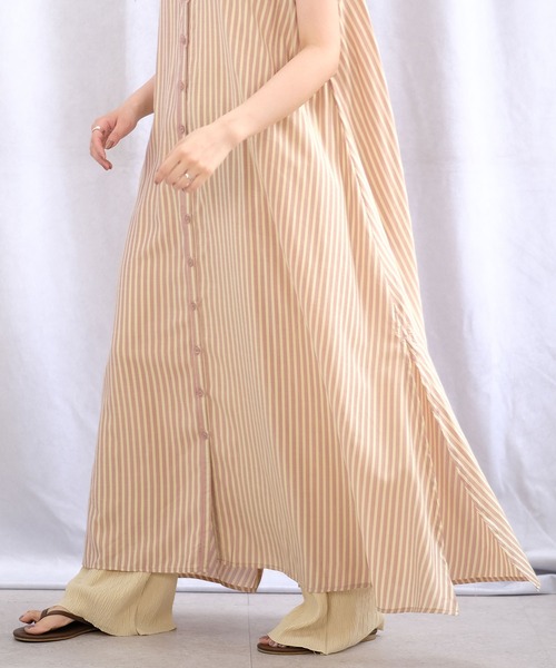 ANDJ(アンドジェイ)の「2WAY先染めストライプフレアワンピース(シャツワンピース・レディース・ライトブルー/ピンク/グリーン・M)」の16枚目の写真