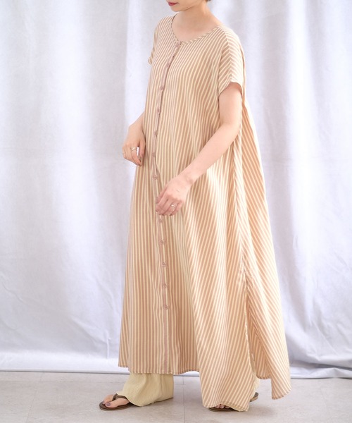 ANDJ(アンドジェイ)の「2WAY先染めストライプフレアワンピース(シャツワンピース・レディース・ライトブルー/ピンク/グリーン・M)」の18枚目の写真