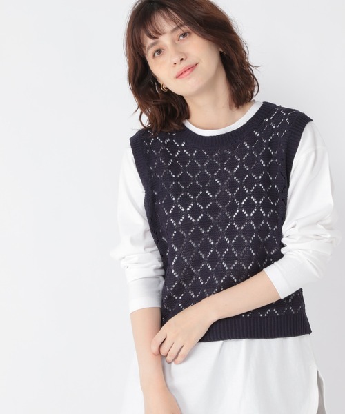 studio CLIP（スタディオクリップ）の「3ゲージダイヤ柄ベスト（ベスト・レディース・ライトベージュ/ネイビー・FREE）」の2枚目の写真