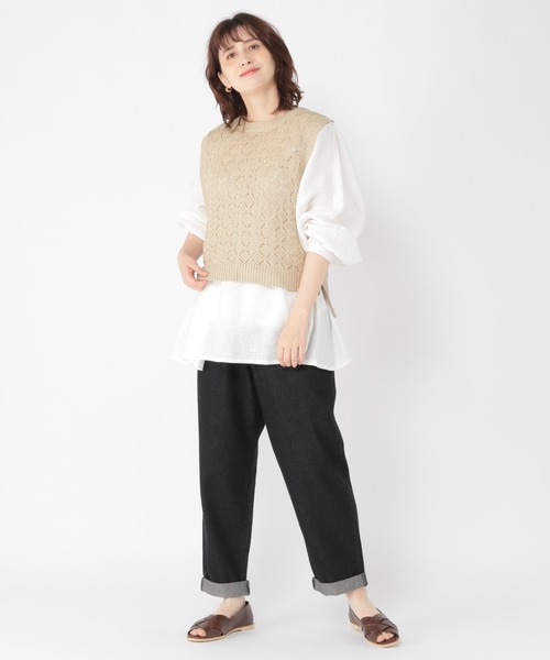 studio CLIP（スタディオクリップ）の「3ゲージダイヤ柄ベスト（ベスト・レディース・ライトベージュ/ネイビー・FREE）」の3枚目の写真