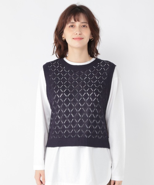 studio CLIP（スタディオクリップ）の「3ゲージダイヤ柄ベスト（ベスト・レディース・ライトベージュ/ネイビー・FREE）」の10枚目の写真