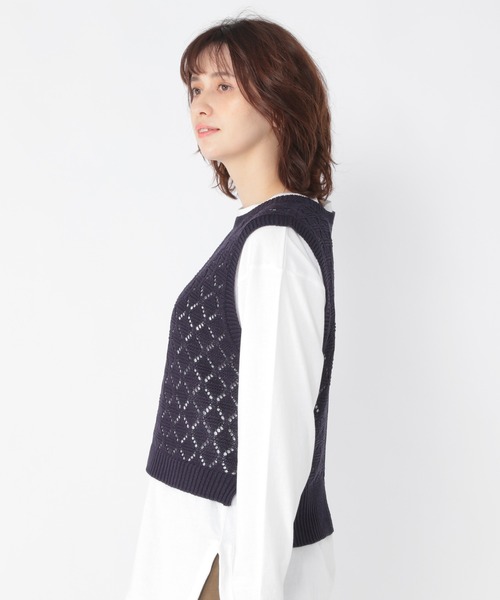 studio CLIP（スタディオクリップ）の「3ゲージダイヤ柄ベスト（ベスト・レディース・ライトベージュ/ネイビー・FREE）」の12枚目の写真