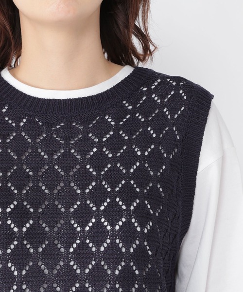 studio CLIP（スタディオクリップ）の「3ゲージダイヤ柄ベスト（ベスト・レディース・ライトベージュ/ネイビー・FREE）」の8枚目の写真