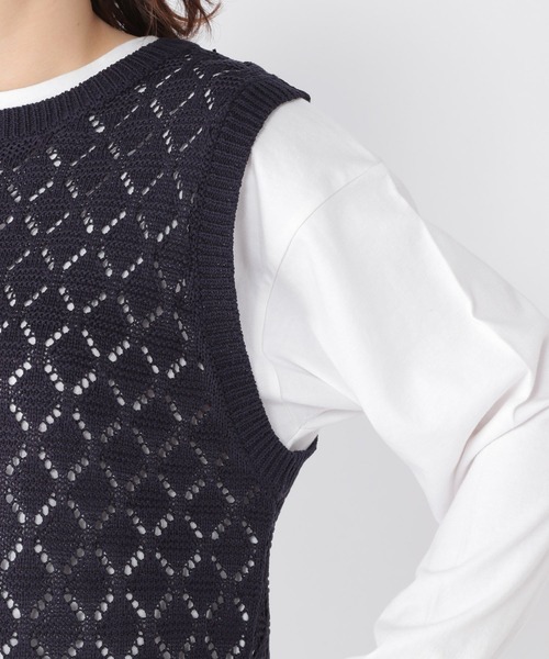 studio CLIP（スタディオクリップ）の「3ゲージダイヤ柄ベスト（ベスト・レディース・ライトベージュ/ネイビー・FREE）」の9枚目の写真