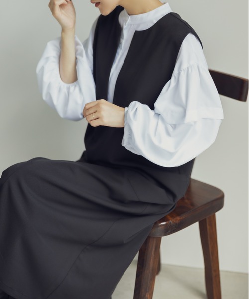 &. NOSTALGIA(アンドドットノスタルジア)の「キーネックレイヤードワンピース(ワンピース・レディース・ブラック/ブラウン/アイボリー/ベージュ/チャコールグレー・M)」の6枚目の写真