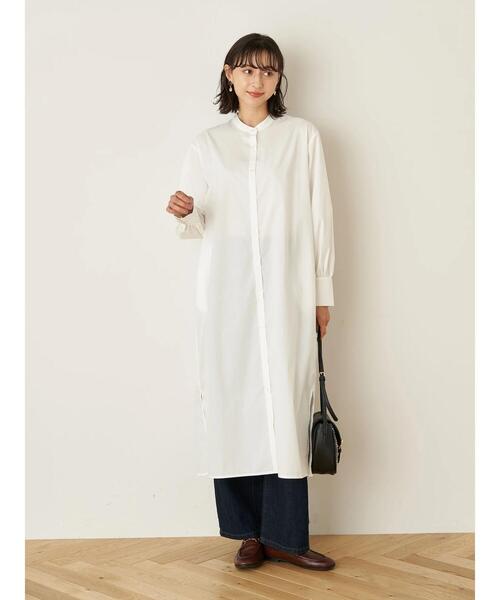 earth music&ecology（アースミュージックアンドエコロジー）の「バンドカラーシャツワンピース ＊（ワンピース・レディース・ベージュ/オフホワイト/グレー系その他2/ブルー系その他6・FREE）」の5枚目の写真