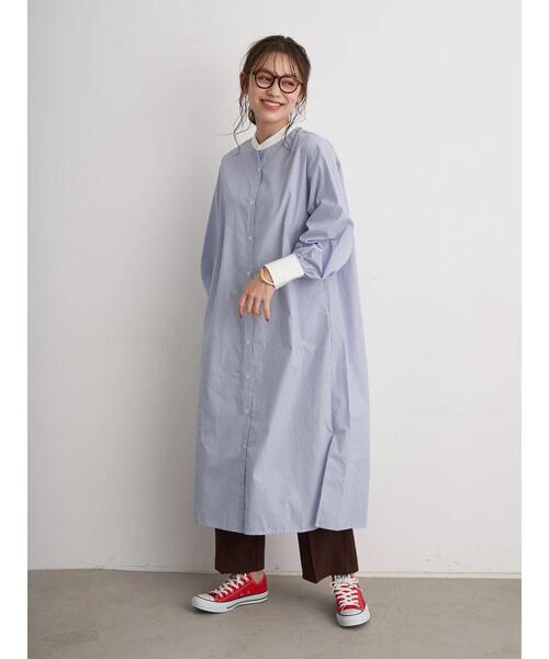 earth music&ecology（アースミュージックアンドエコロジー）の「バンドカラーシャツワンピース ＊（ワンピース・レディース・ベージュ/オフホワイト/グレー系その他2/ブルー系その他6・FREE）」の11枚目の写真