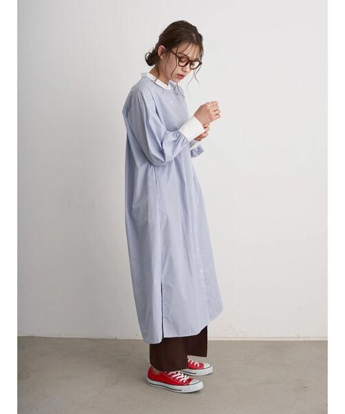 earth music&ecology（アースミュージックアンドエコロジー）の「バンドカラーシャツワンピース ＊（ワンピース・レディース・ベージュ/オフホワイト/グレー系その他2/ブルー系その他6・FREE）」の10枚目の写真