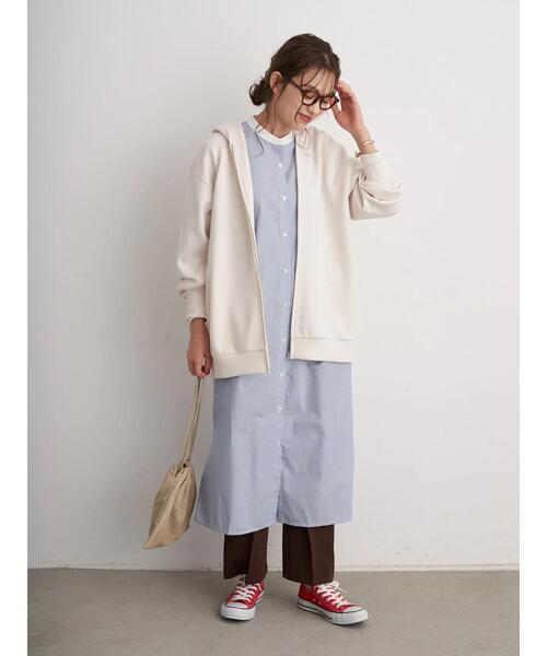 earth music&ecology（アースミュージックアンドエコロジー）の「バンドカラーシャツワンピース ＊（ワンピース・レディース・ベージュ/オフホワイト/グレー系その他2/ブルー系その他6・FREE）」の8枚目の写真