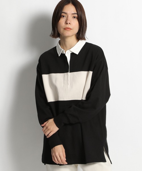 niko and...(ニコアンド)の「ラガーチュニックシャツプルオーバー(Tシャツ/カットソー・レディース・ブラック/グリーン/モカ・FREE)」の2枚目の写真