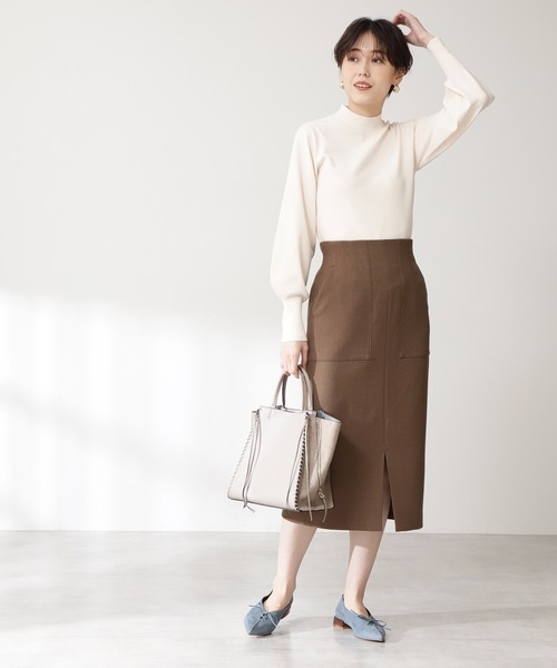 N.（N. Natural Beauty Basic）（エヌエヌナチュラルビューティーベーシック）の「◆プレーティング天竺ボリュームスリーブニット（ニット/セーター・レディース・オフホワイト/ブラック/ライトグリーン/ピンク/モカ・MEDIUM）」の6枚目の写真