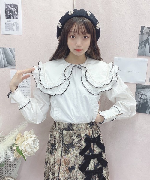 Swankiss(スワンキス)の「TS frill mellow B/L(シャツ/ブラウス・レディース・ホワイト/ブラック/ベージュ・FREE)」の2枚目の写真