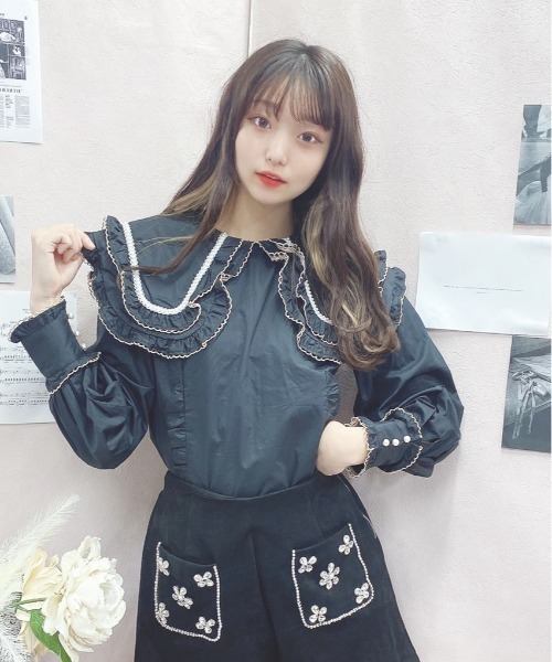 Swankiss(スワンキス)の「TS frill mellow B/L(シャツ/ブラウス・レディース・ホワイト/ブラック/ベージュ・FREE)」の3枚目の写真