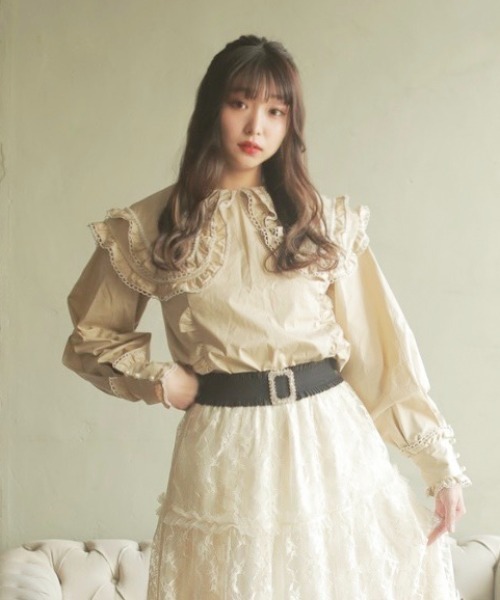 Swankiss(スワンキス)の「TS frill mellow B/L(シャツ/ブラウス・レディース・ホワイト/ブラック/ベージュ・FREE)」の8枚目の写真