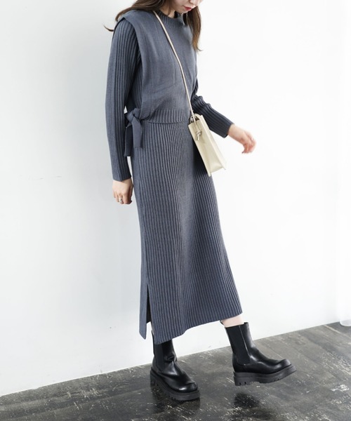 archives(アルシーヴ)の「【web限定item】ショートベスト+リブワンピース(ワンピース・レディース・ブラウン/アイボリー/ブルー/ベージュ・MEDIUM)」の4枚目の写真