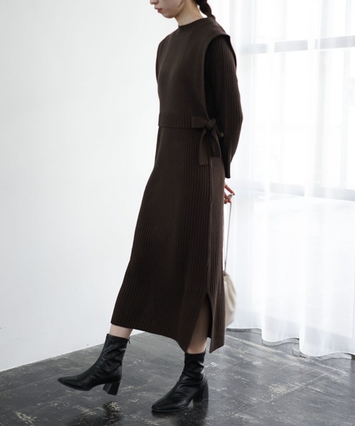 archives(アルシーヴ)の「【web限定item】ショートベスト+リブワンピース(ワンピース・レディース・ブラウン/アイボリー/ブルー/ベージュ・MEDIUM)」の16枚目の写真