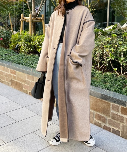 StyleSea（スタイルシー）の「杢ニットモッサパイピングノーカラー