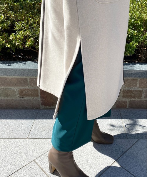 StyleSea（スタイルシー）の「杢ニットモッサパイピングノーカラーコート（ノーカラーコート・レディース・ベージュ/ブラウン/アイボリー・MEDIUM）」の8枚目の写真