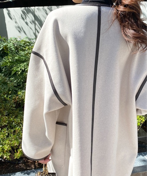 StyleSea（スタイルシー）の「杢ニットモッサパイピングノーカラーコート（ノーカラーコート・レディース・ベージュ/ブラウン/アイボリー・MEDIUM）」の7枚目の写真