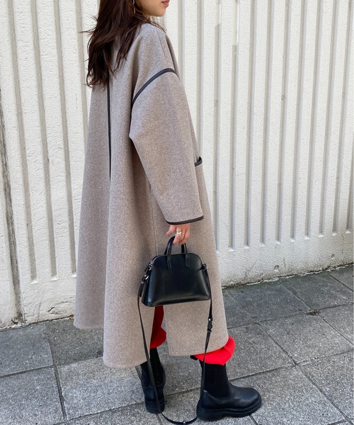 StyleSea（スタイルシー）の「杢ニットモッサパイピングノーカラーコート（ノーカラーコート・レディース・ベージュ/ブラウン/アイボリー・MEDIUM）」の21枚目の写真