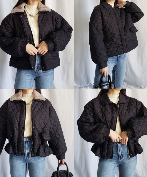 me+em select（ミームセレクト）の「2WAY　フェイクファー襟クリンクルキルティングブルゾン（ブルゾン・レディース・ブラック/ホワイト・FREE）」の16枚目の写真