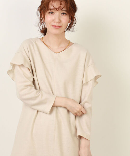 NOLLEY’S(ノーリーズ)の「ウールジョーゼットフリルワンピース(ワンピース・レディース・ネイビー/ベージュ/サックスブルー・38)」の2枚目の写真
