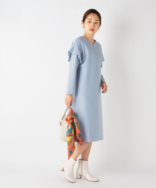 NOLLEY’S(ノーリーズ)の「ウールジョーゼットフリルワンピース(ワンピース・レディース・ネイビー/ベージュ/サックスブルー・38)」の19枚目の写真