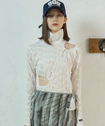 A'GEM/9 × .kom『ODD ONE OUT/オッドワンアウト』Circle cutting exmbo top/カッティング ロングTシャツ