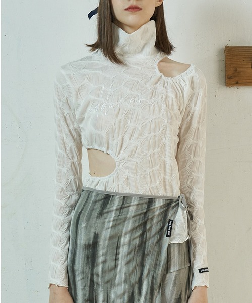 oddoneout(オッドワンアウト)の「A'GEM/9 × .kom『ODD ONE OUT/オッドワンアウト』Circle cutting exmbo top/カッティング ロングTシャツ(Tシャツ/カットソー・レディース・ホワイト/ブラック・FREE)」の3枚目の写真