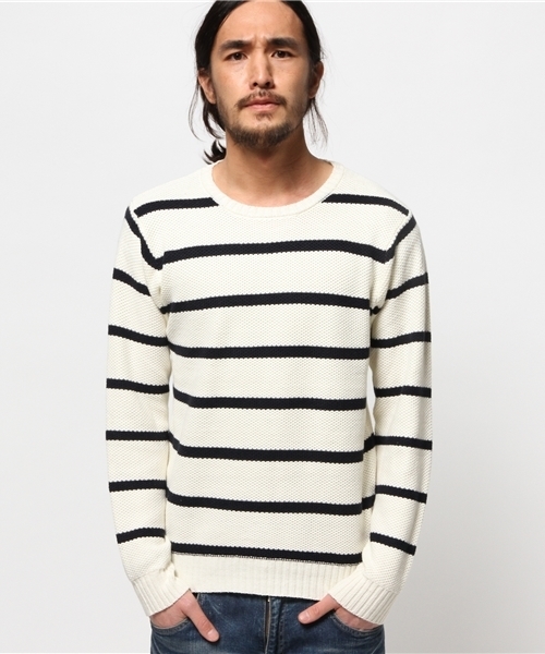 WEGO（ウィゴー）の「WEGO/ポップコーンボーダーニット（ニット/セーター・メンズ・ホワイト/ネイビー・LARGE/MEDIUM）」の2枚目の写真