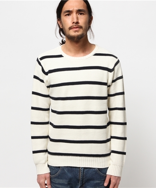 WEGO（ウィゴー）の「WEGO/ポップコーンボーダーニット（ニット/セーター・メンズ・ホワイト/ネイビー・LARGE/MEDIUM）」の4枚目の写真