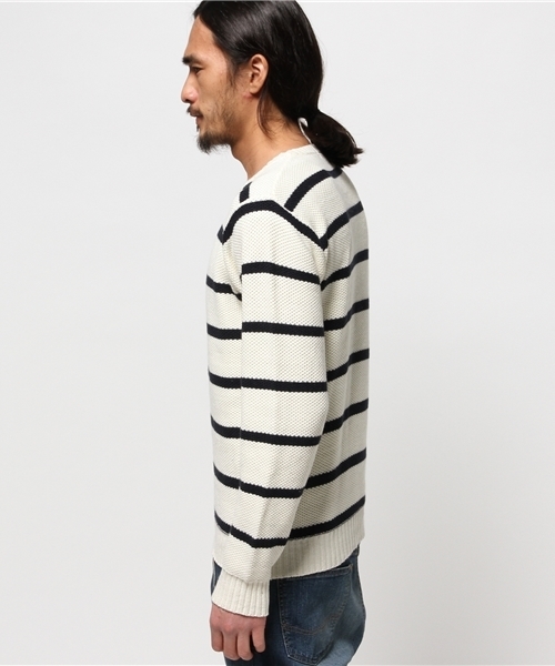 WEGO（ウィゴー）の「WEGO/ポップコーンボーダーニット（ニット/セーター・メンズ・ホワイト/ネイビー・LARGE/MEDIUM）」の5枚目の写真