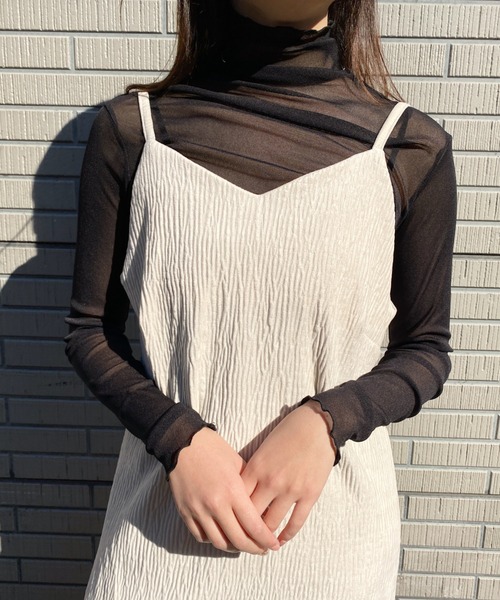 CLEA(クレア)の「ランダムプリーツキャミワンピース(ワンピース・レディース・ブラック/アイボリー/グレイッシュベージュ・FREE)」の6枚目の写真