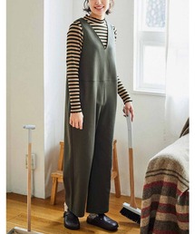 リブ　イン　コンフォート　ふんわり暖か　上品シルエットの裏起毛カットソーオールインワン